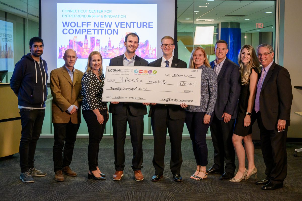 Representatives from Phoenix Tailings pose at the Wolff New Venture Competition